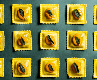 Mushroom Ravioli with Pumpkin Sauce and Crispy Sage